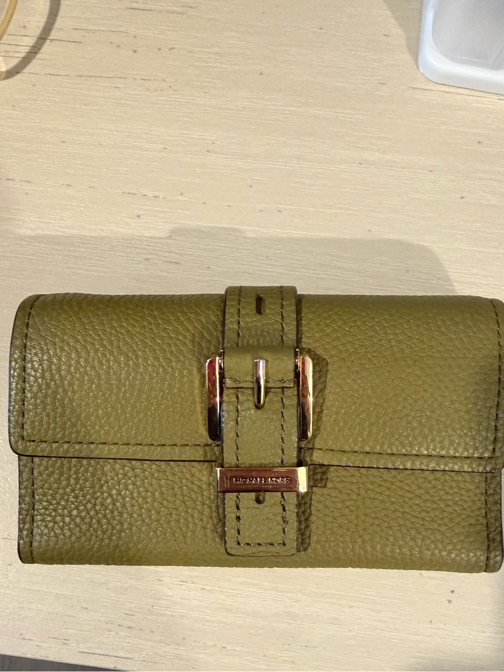 Michael Kors Olive Leather Buckle Wallet with Gold-Tone Detail